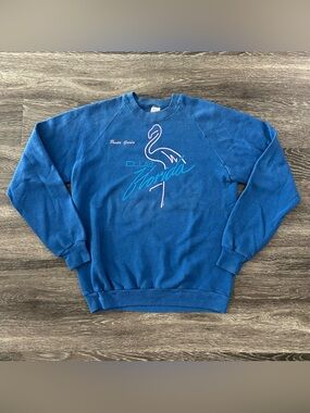 Vintage Club Florida Flamingo Jerzees Sweatshirt Size L Blue Pullover 90s USA